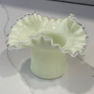 Fenton Silver Crest Custard Glass Top Hat Vase